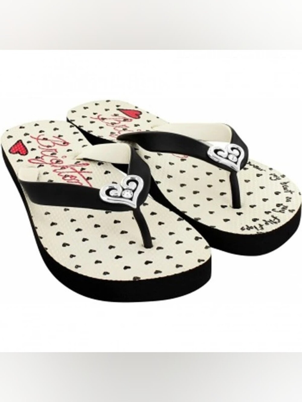 Brighton Hearts Black Flat Flops ** Size 9.5